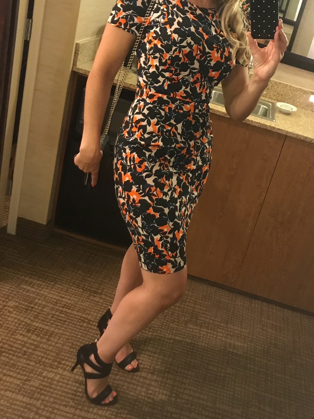 Hugo Boss Black and Orange Floral Midi Dress